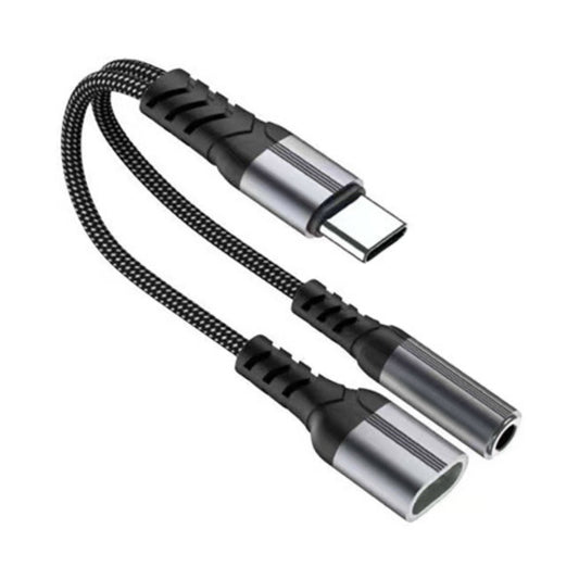 iPhone 16 Compatible USB Type C to 3.5mm Headphone and Charger Adapter, 2-in-1 USB C to Aux Audio Jack Hi-Res DAC and Fast Charging Dongle Cable Compatible with iPhone 16/15 Pro Max,Galaxy S25 S24 Ultra (Grey) - Shockproof Protection by
