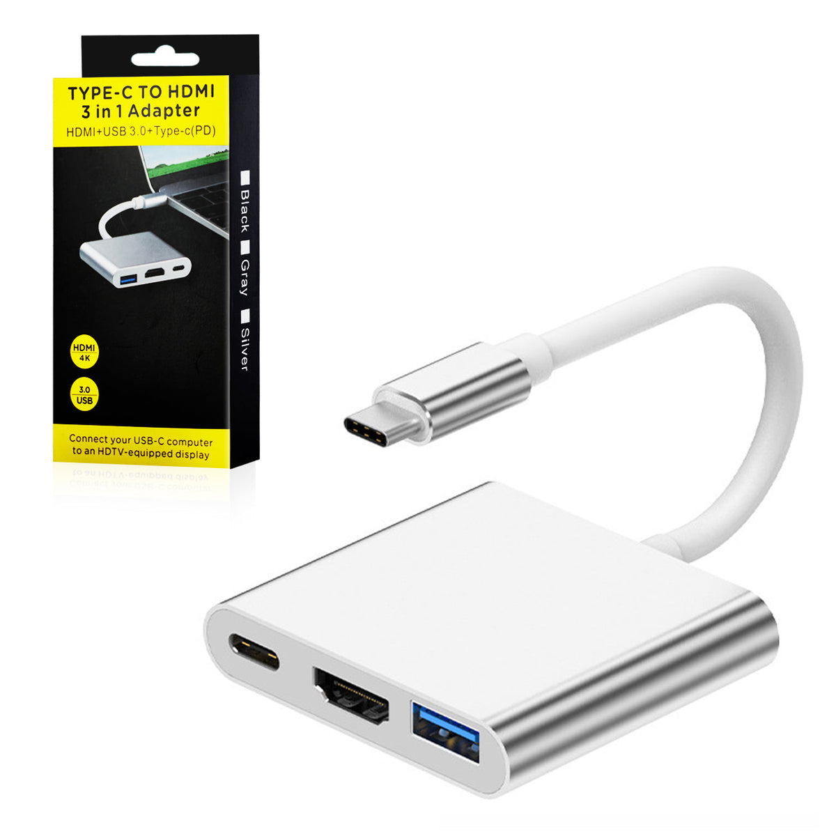 Type-C to HDMI 3 In 1 Adapter in Silver - Premium & Reliable