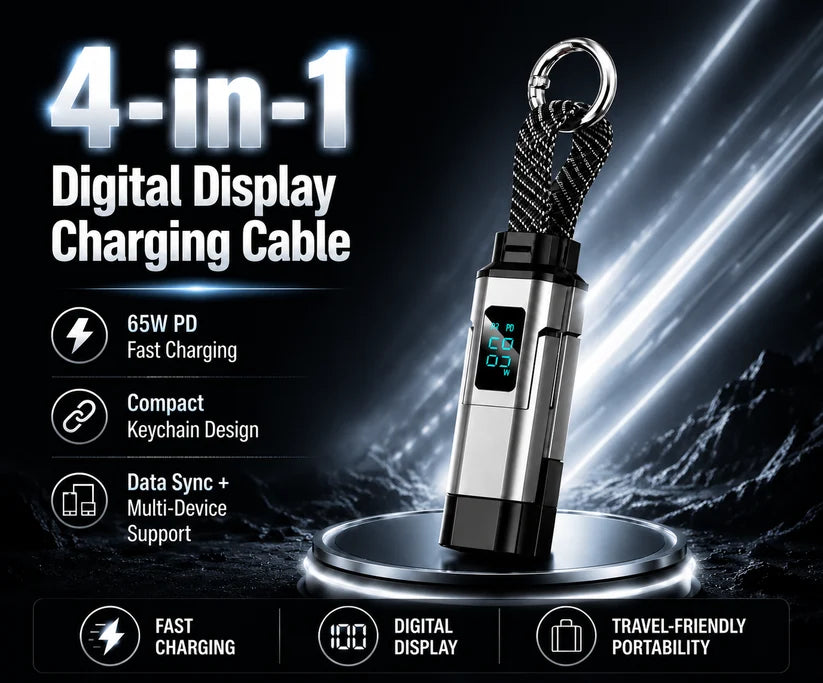 4-in-1 Digital Display Keychain Charging Cable