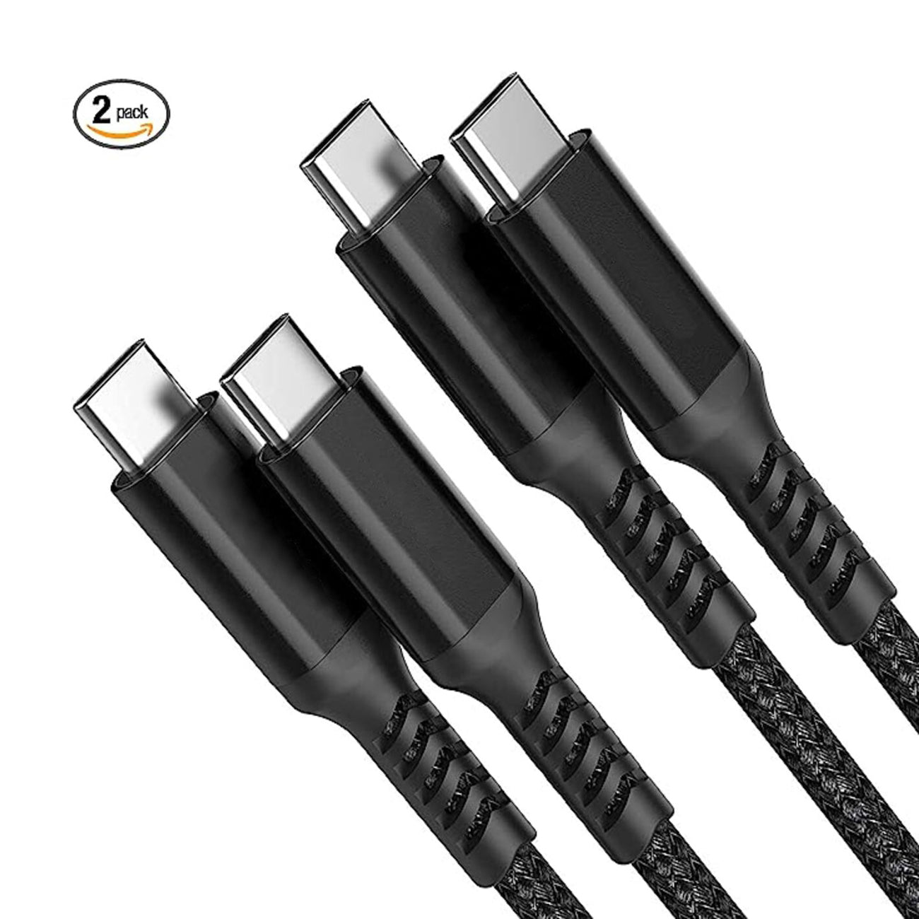 6.6FT Type C USB C To USB C Charge & Sync Data Cable In Black(2 units per pack) - Shockproof & Reliable