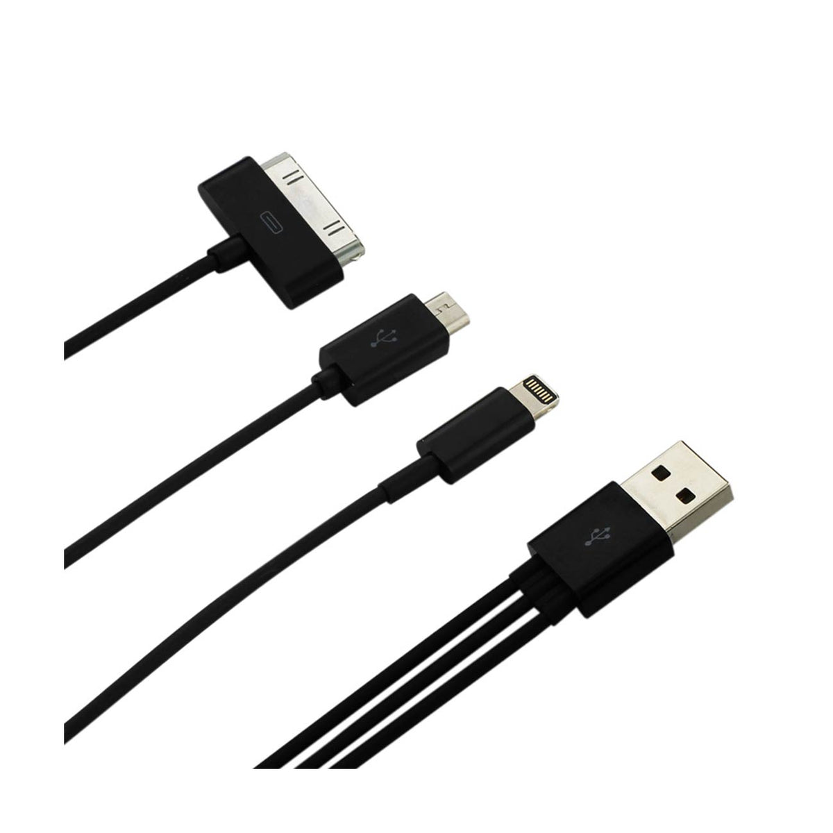 8 PIN AND MICRO USB TRIO 3-IN-1 USB DATA CABLE 0.58FT IN BLACK - Premium & Reliable