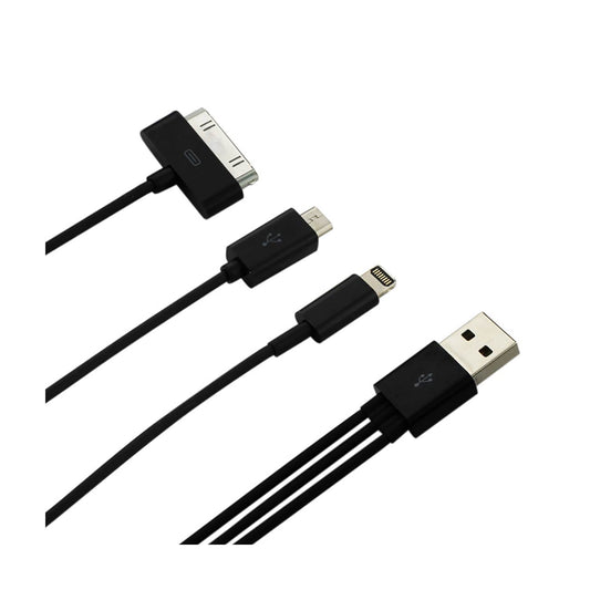 8 PIN AND MICRO USB TRIO 3-IN-1 USB DATA CABLE 0.58FT IN BLACK - Premium & Reliable