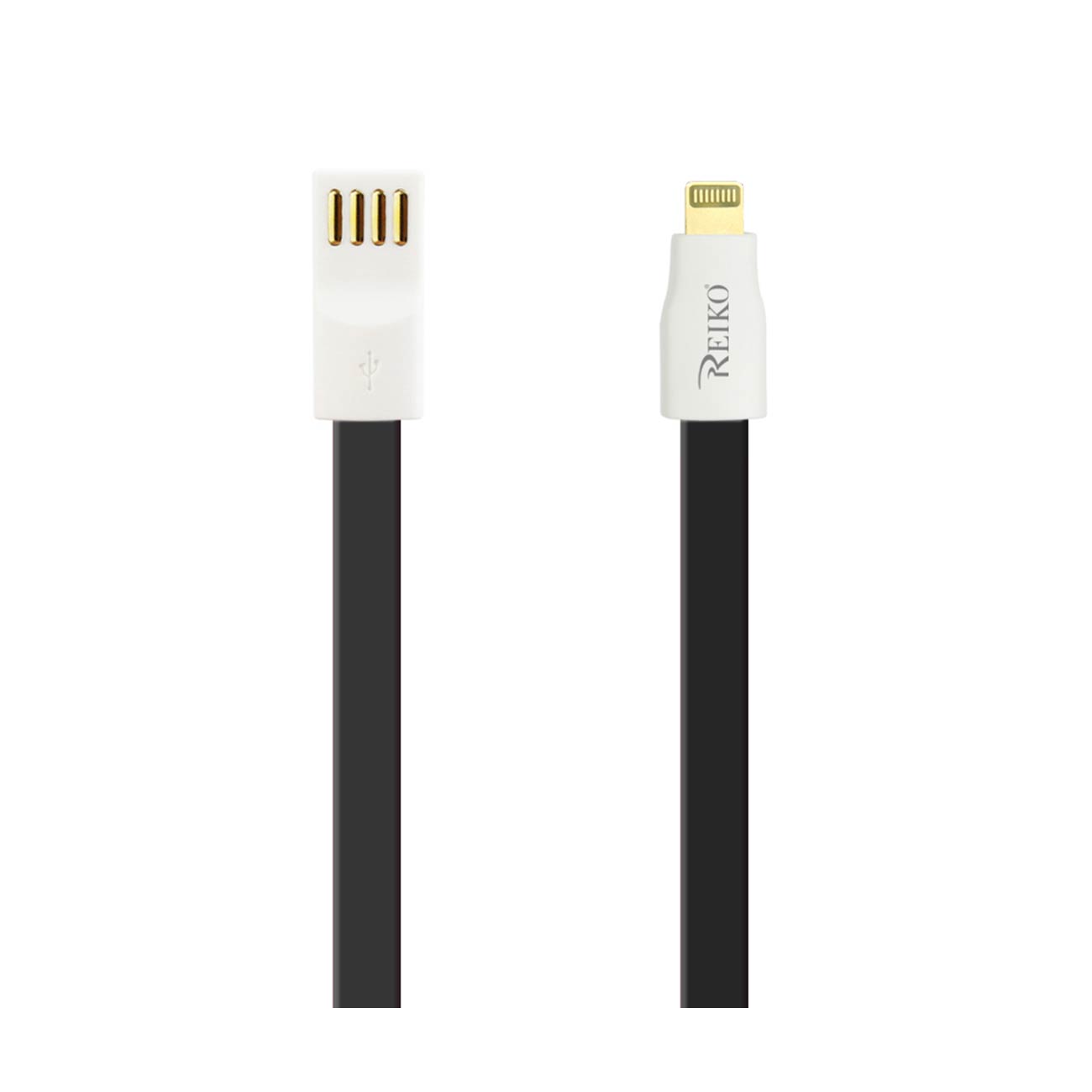 8 PIN FLAT USB GOLD PLATED DATA CABLE 3.9FT WITH CABLE TIE IN BLACK - Crystal Clear & Reliable