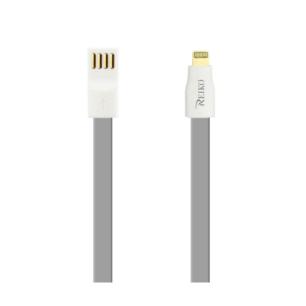 8 PIN FLAT USB GOLD PLATED DATA CABLE 3.9FT WITH CABLE TIE IN GRAY - Ultra-Slim & Reliable