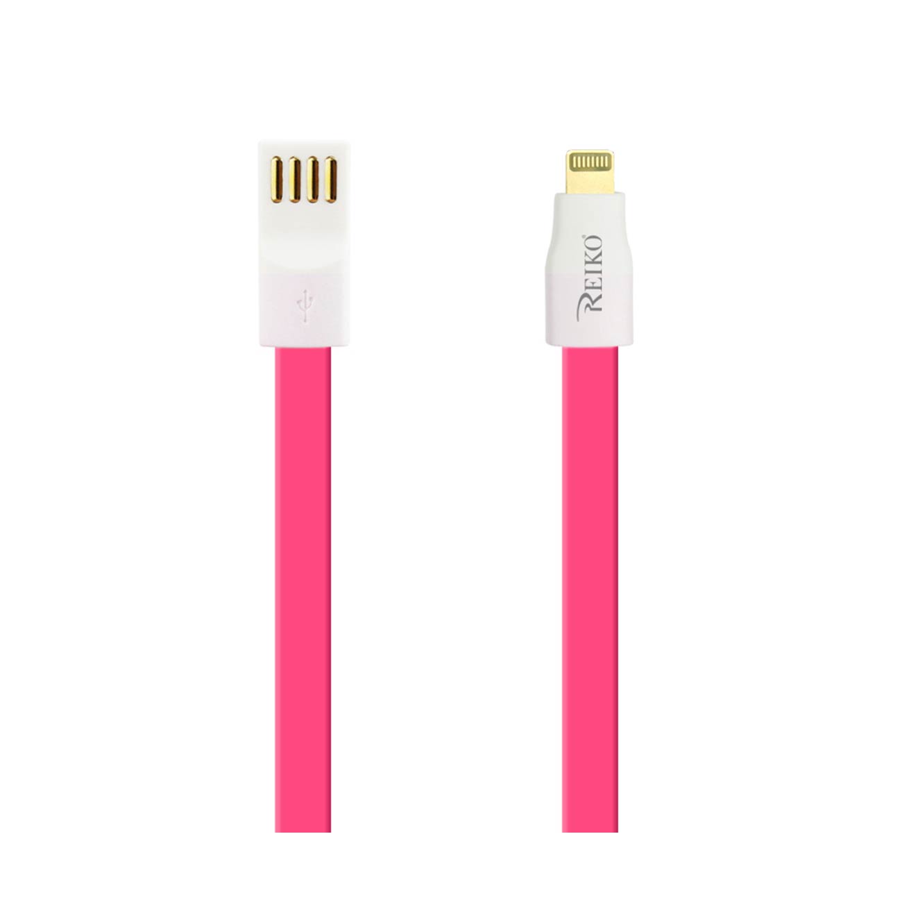 8 PIN FLAT USB GOLD PLATED DATA CABLE 3.9FT WITH CABLE TIE IN HOT PINK - Premium & Reliable