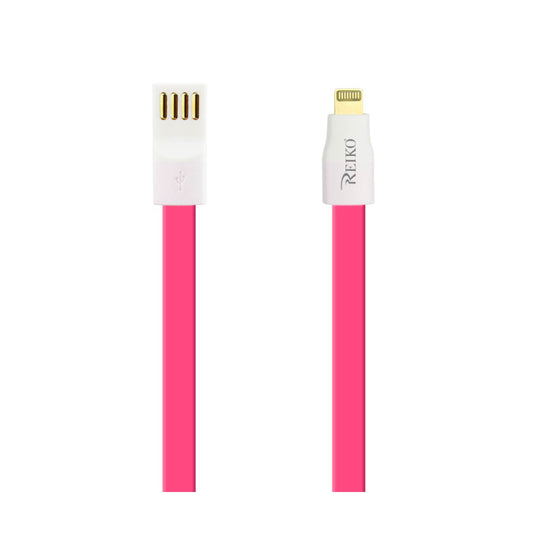 8 PIN FLAT USB GOLD PLATED DATA CABLE 3.9FT WITH CABLE TIE IN HOT PINK - Premium & Reliable