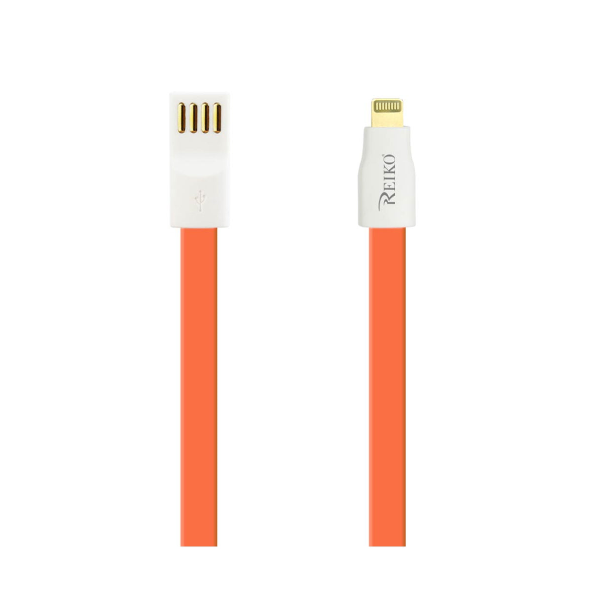 8 PIN FLAT USB GOLD PLATED DATA CABLE 3.9FT WITH CABLE TIE IN ORANGE - Durable & Reliable