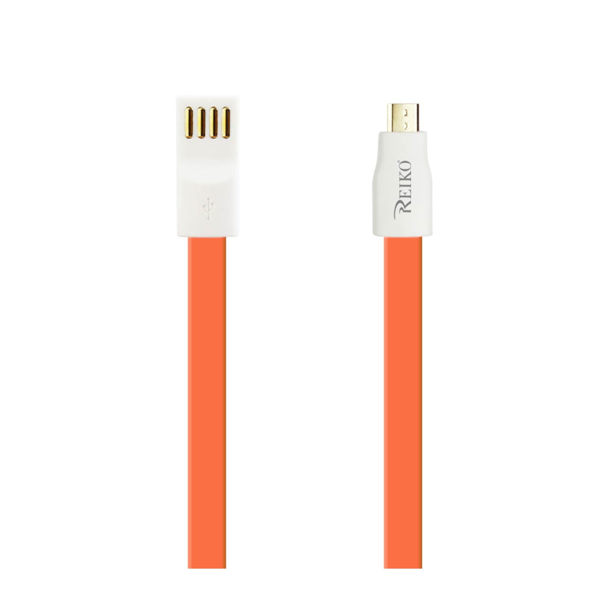FLAT MICRO USB GOLD PLATED DATA CABLE 3.9FT WITH CABLE TIE IN ORANGE - Crystal Clear & Reliable