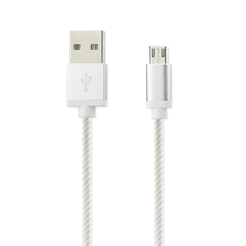 3.3FT NYLON BRAIDED MICRO USB CHARGING & SYNC DATA CABLE FOR ANDROID PHONES IN SILVER - Crystal Clear & Reliable