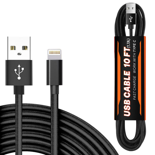 10FT USB Cable For IOS In Black - Crystal Clear & Reliable