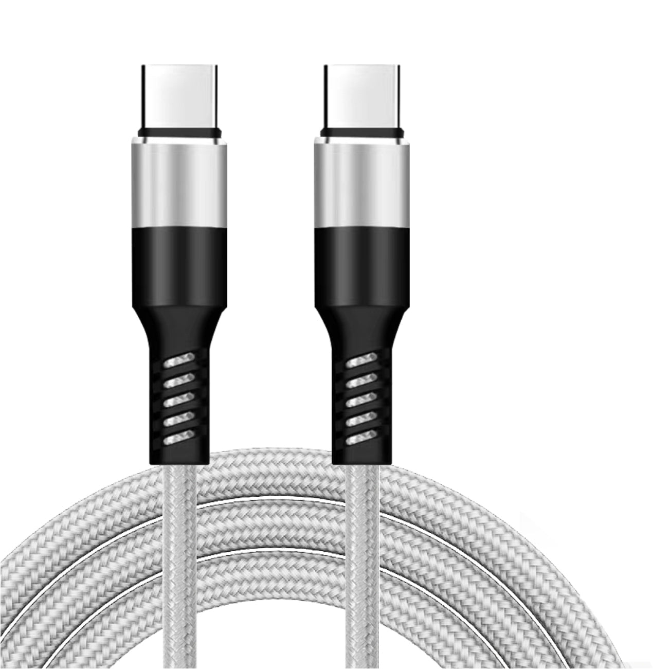 Power Delivery USB-C to C Fast Charging & Sync Nylon- Braided 10 FT Cable in Silver - DC35-PDTYPEC10FTSL - Shockproof & Reliable