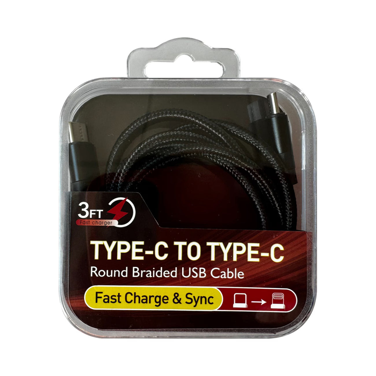 Power Delivery USB-C to C Fast Charging & Sync Nylon- Braided 3FT Cable in Black - Shockproof & Reliable