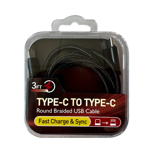 Power Delivery USB-C to C Fast Charging & Sync Nylon- Braided 3FT Cable in Black - Shockproof & Reliable