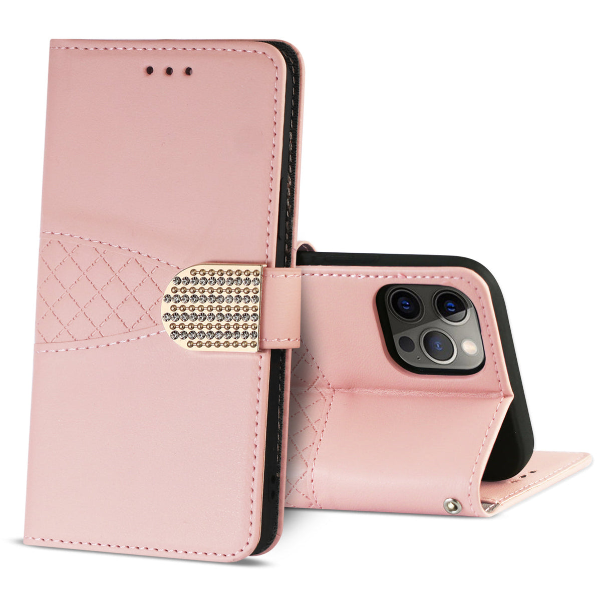 IPHONE 12 Compatible 3-In-1 Wallet Case for IPHONE 12/ IPHONE 12 PRO In Pink - Shockproof Protection by