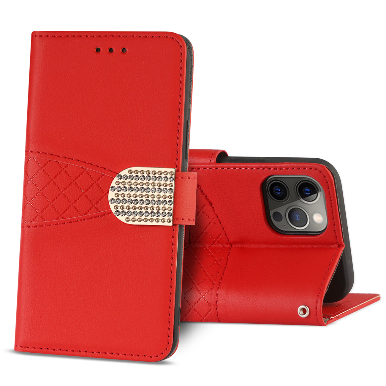 IPHONE 12 Compatible 3-In-1 Wallet Case for IPHONE 12/IPHONE 12 PRO In Red - Durable Protection by