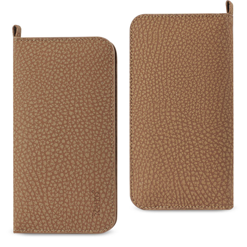 IPHONE 6 PLUS Compatible UNIVERSAL WALLET PHONE CASE IPHONE 6 PLUS/ 6S PLUS/ 7 PLUS/ SAMSUNG GALAXY S8 EDGE WITH SIDE POCKETS AND MAGNETIC FLAP IN BROWN (6.37X3.21X0.43 INCHES SLIM) (FC33-643204BR) - Heavy Duty Protection by