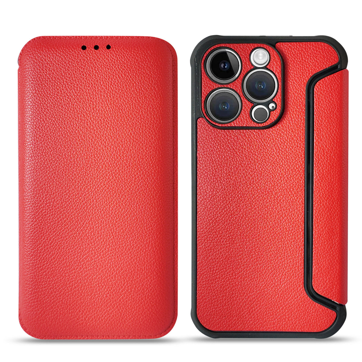 iPhone 14 Pro Compatible Magnetic wallet Leather phone case For Apple iPhone 14 Pro In Red (FC36-IPH14PRORD) - Durable Protection by