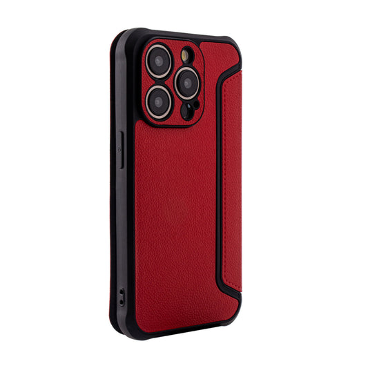 iPhone 15 PRO Compatible Magnetic wallet Leather phone case For Apple iPhone 15 PRO In Red (FC36-IPH15PRORD) - Shockproof Protection by