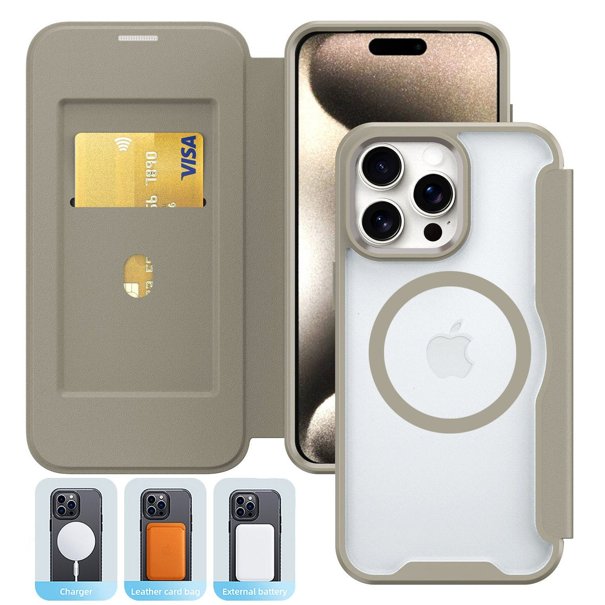 iPhone 16 Pro Compatible PU Leather Magnetic Flap Phone Case with Magsafe In Green For iPhone 16 Pro Max (FC37-IPH16MAXGR) - Heavy Duty Protection by