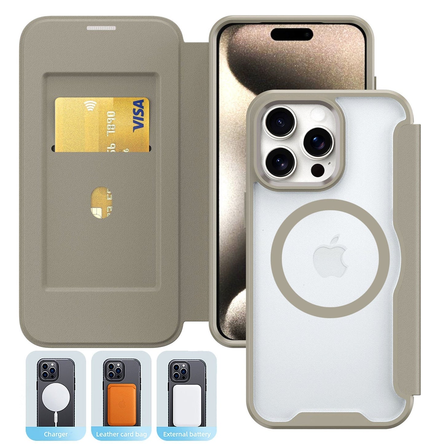 iPhone 16 Pro Compatible PU Leather Magnetic Flap Phone Case with Magsafe In Green For iPhone 16 Pro Max (FC37-IPH16MAXGR) - Heavy Duty Protection by