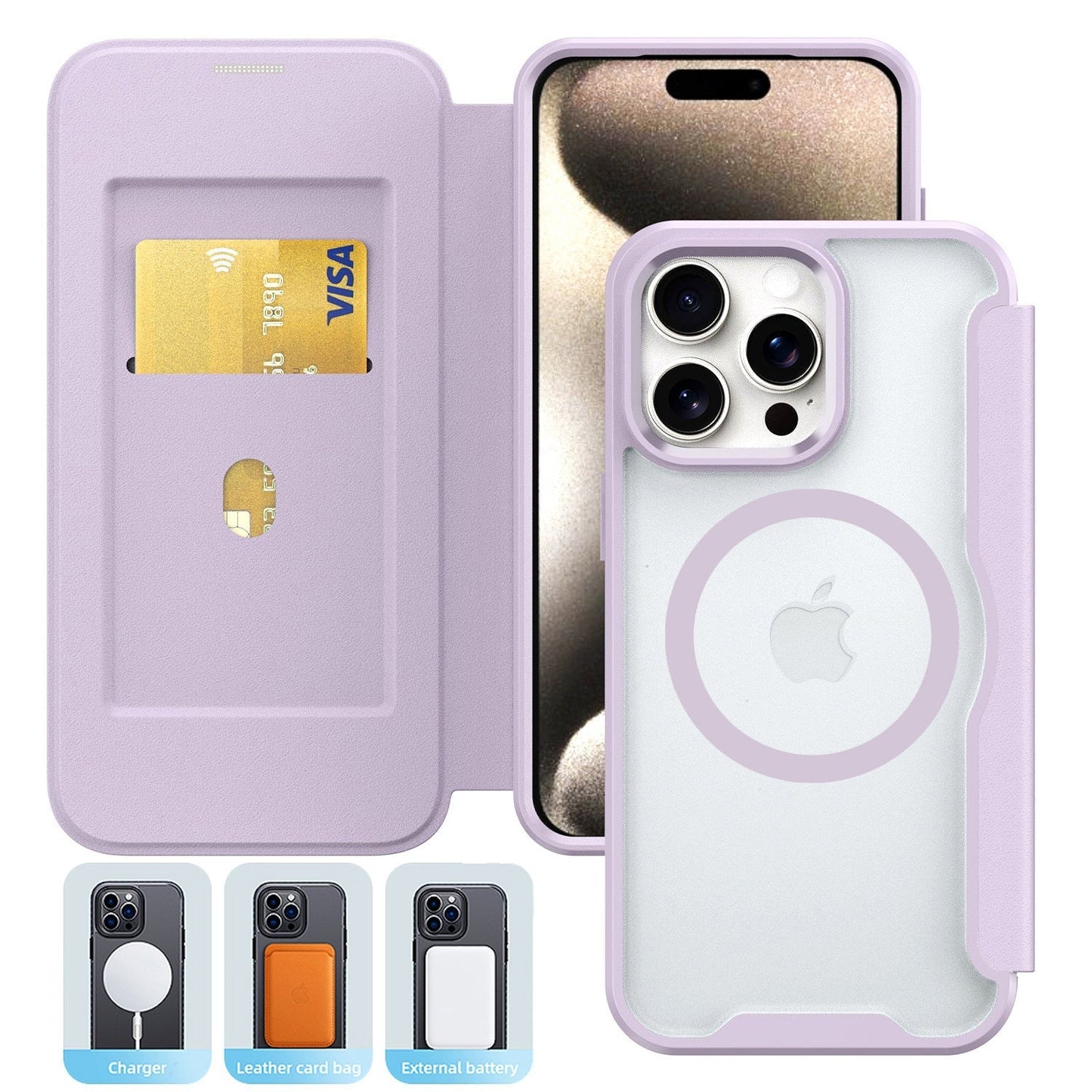 iPhone 16 Pro Compatible PU Leather Magnetic Flap Phone Case with Magsafe In Purple For iPhone 16 Pro Max (FC37-IPH16MAXPP) - Ultra-Slim Protection by