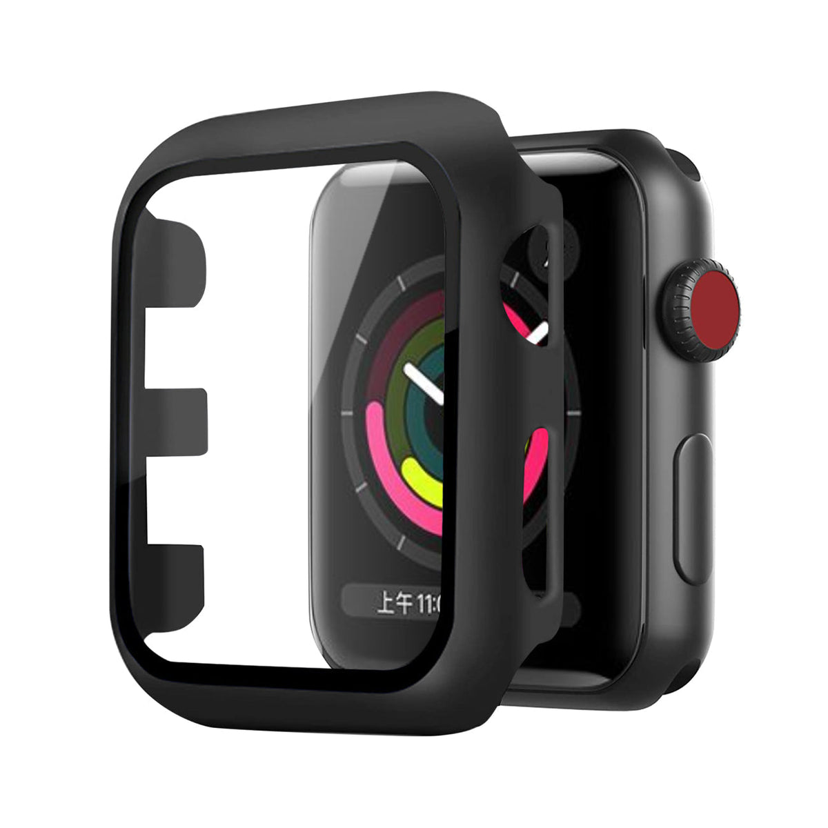 Full Cover tempered glass screen protector with pc case for Apple Watch 38 mm In Balck - Shockproof & Reliable
