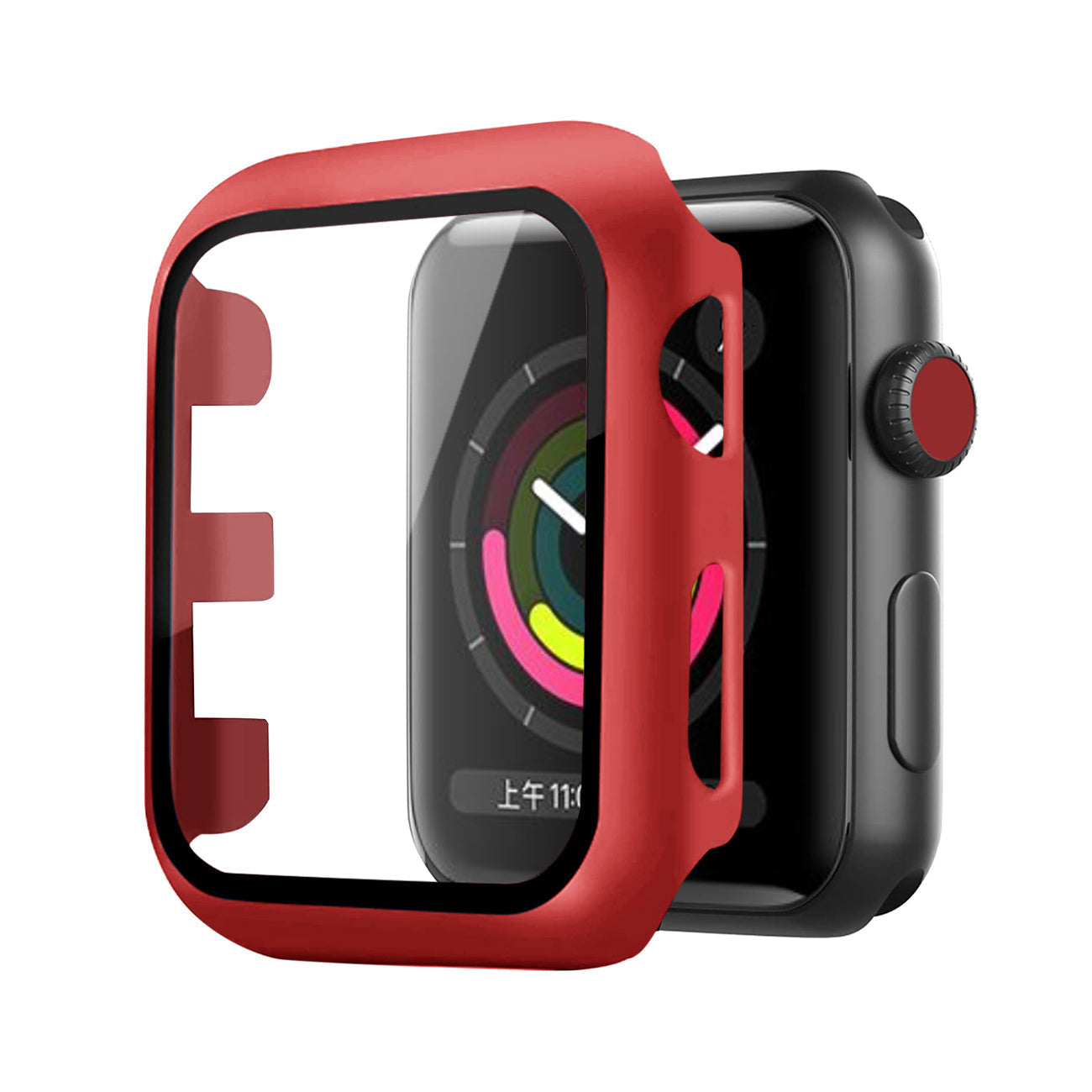 Full Cover tempered glass screen protector with pc case for Apple Watch 42 mm In Red - Premium & Reliable