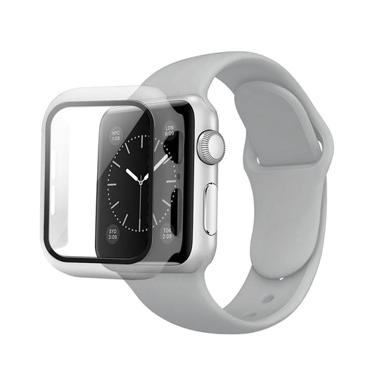 Gray Color PC Watch Case With Glass Screen Protector and Silicone Watch Band for Apple Watch 40mm - Shockproof & Reliable