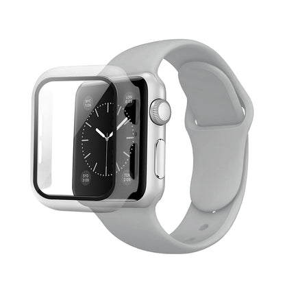 Gray Color PC Watch Case With Glass Screen Protector and Silicone Watch Band for Apple Watch 40mm - Shockproof & Reliable