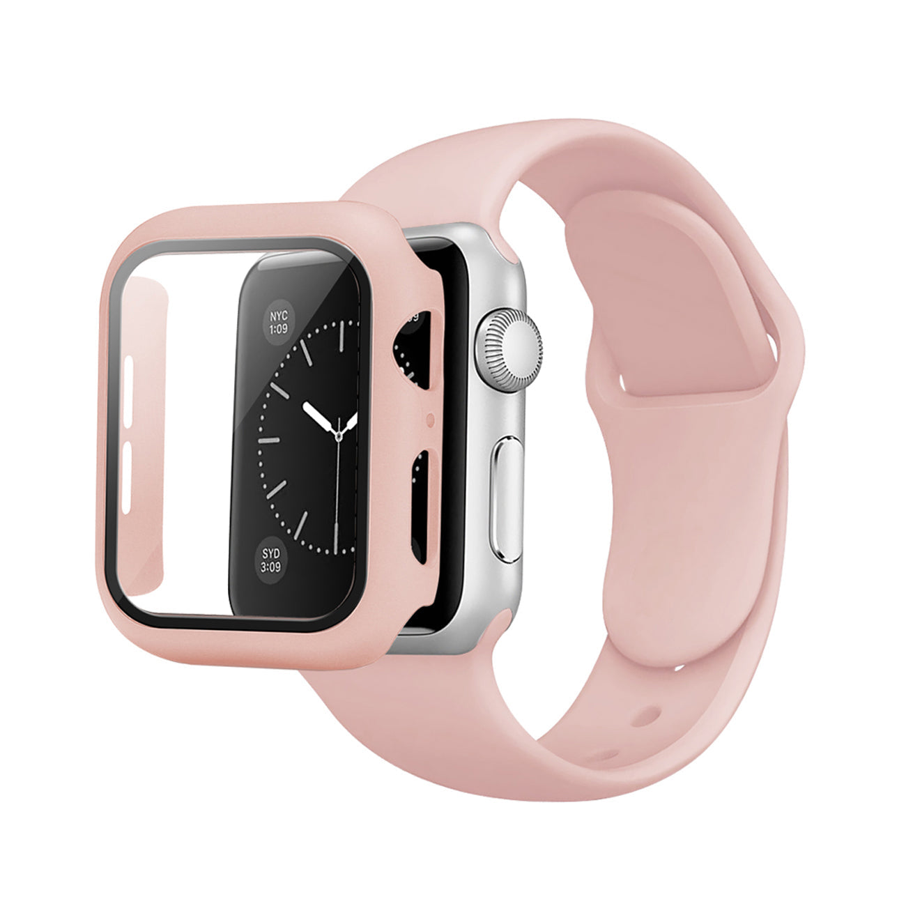 Navy Color PC Watch Case With Glass Screen Protector and Silicone Watch Band for Apple Watch 41mm - Durable & Reliable