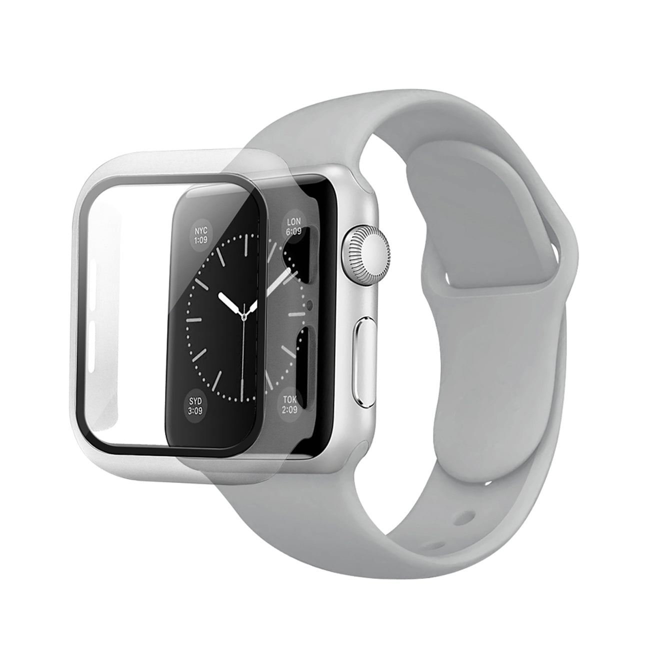 Gray Color PC Watch Case With Glass Screen Protector and Silicone Watch Band for Apple Watch 42mm - Premium & Reliable