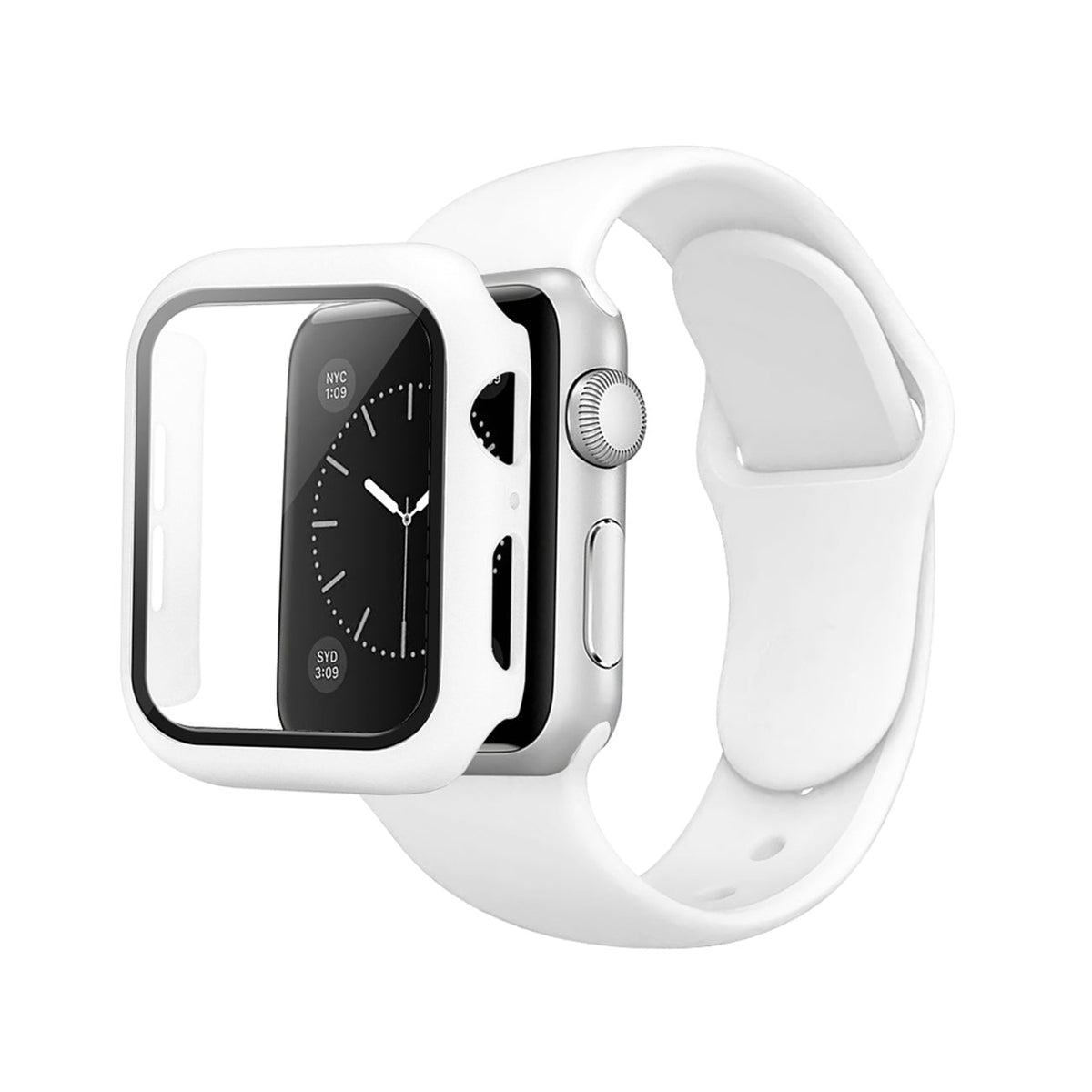 White Color PC Watch Case With Glass Screen Protector and Silicone Watch Band for Apple Watch 42mm - Shockproof & Reliable
