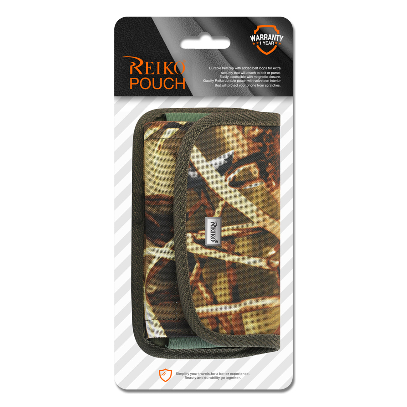 Horizontal Rugged Pouch With Velcro and Metal Belt Clip In Camouflage (5.8 x 3.0 x 0.7 Inches) - Durable & Reliable