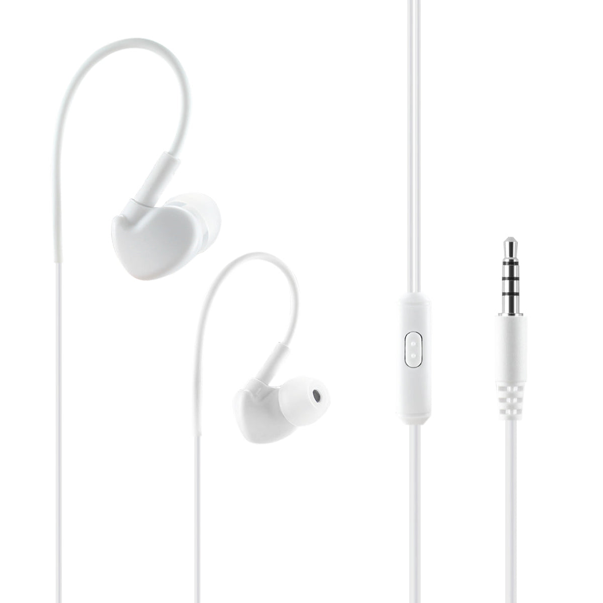 HS1440-35MMMICWH UNIVERSAL SPORT STEREO EARPHONES W. TANGLE FREE NOODLE CABLE AND MIC IN WHITE - Shockproof & Reliable