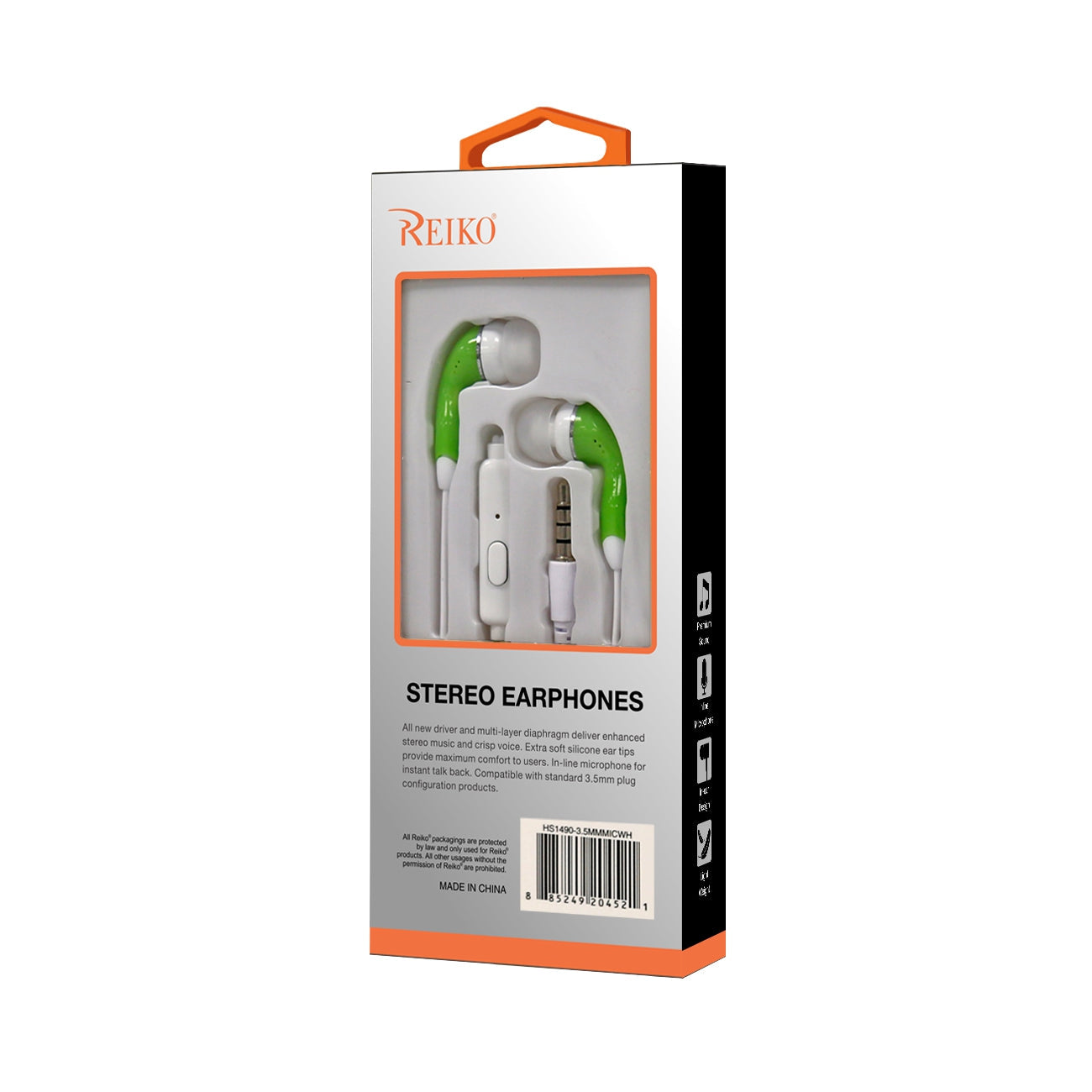 HS1480-35MMMICGR IN-EAR HEADPHONES WITH MIC IN GREEN - Heavy Duty & Reliable