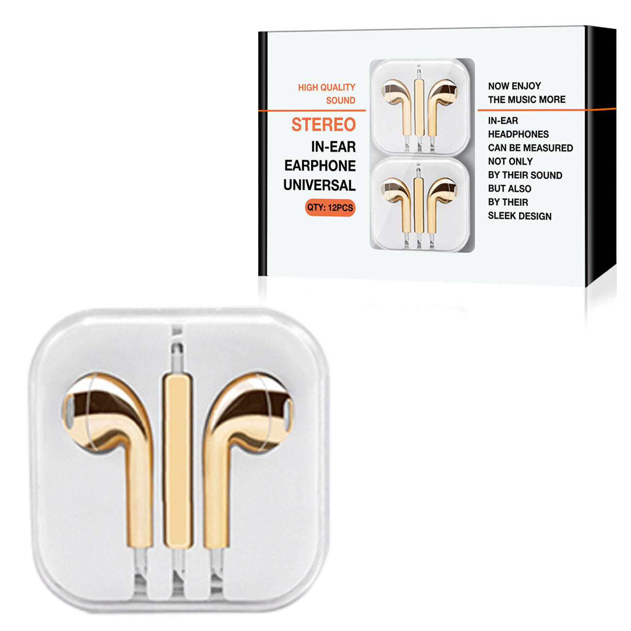 3.5mm Circular Earbuds with Mic and Volume Control In Gold (12pcs) HS72-35MMGD - Premium & Reliable