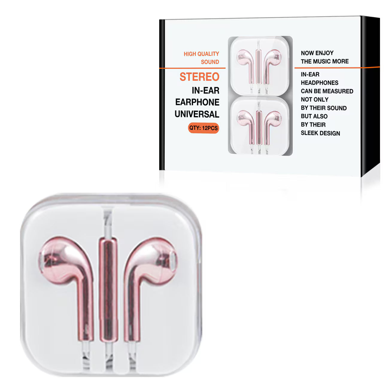 3.5mm Circular Earbuds with Mic and Volume Control In Rose Gold (12pcs) HS72-35MMRG - Crystal Clear & Reliable