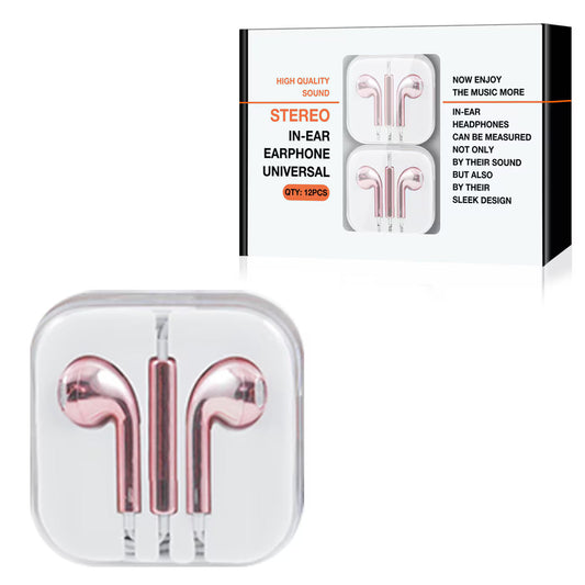 3.5mm Circular Earbuds with Mic and Volume Control In Rose Gold (12pcs) HS72-35MMRG - Crystal Clear & Reliable