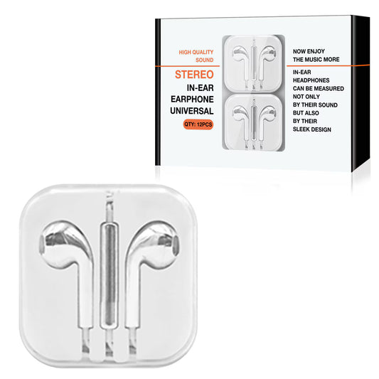 3.5mm Circular Earbuds with Mic and Volume Control In Silver (12pcs) HS72-35MMSL - Ultra-Slim & Reliable