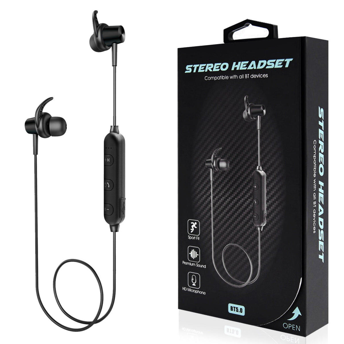 Magnetic Bluetooth Earphone Headset With Mic In Black HSBT01-UNIBK - Shockproof & Reliable