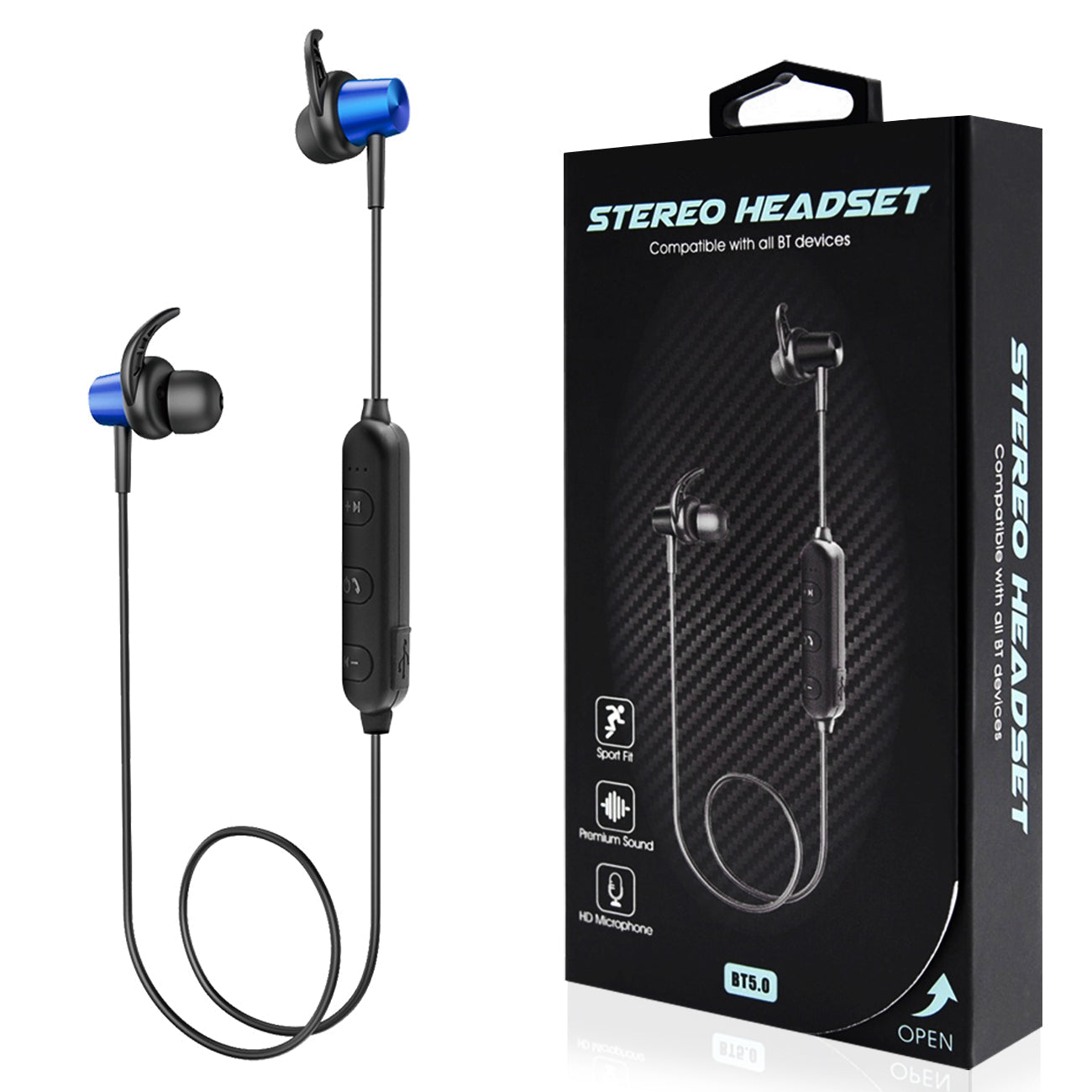 Magnetic Bluetooth Earphone Headset With Mic In Navy HSBT01-UNINV - Shockproof & Reliable