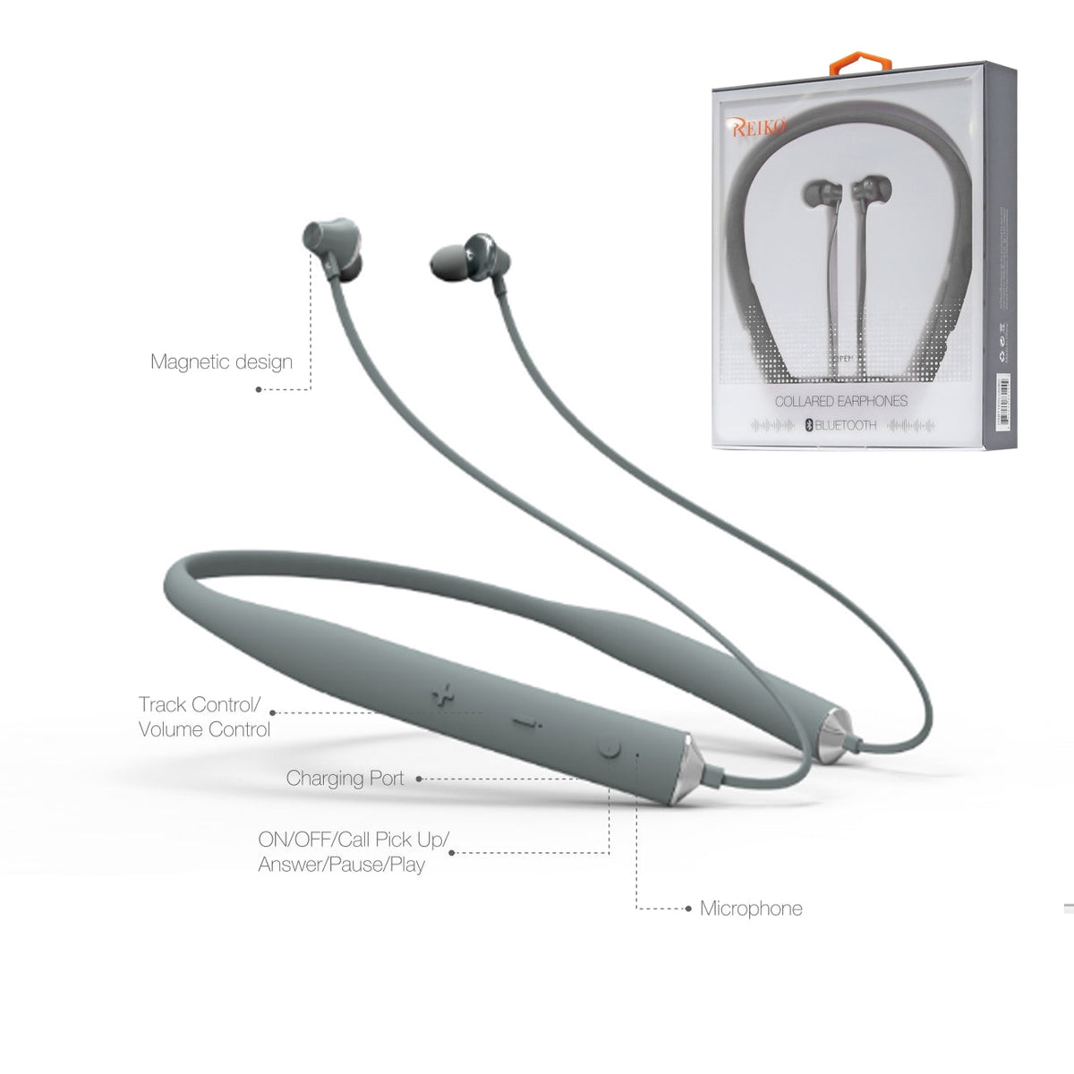 Universal Bluetooth Earphones Gray HSBT1570-UNIGY - Ultra-Slim & Reliable