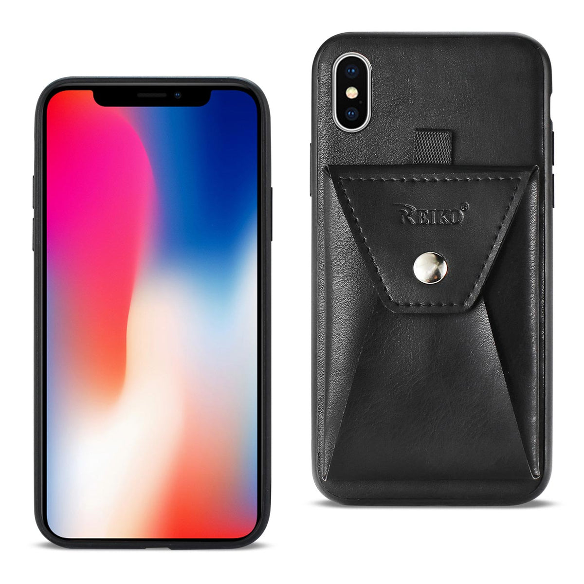 iPhone X/iPhone XS Durable Leather Protective Case With Back Pocket In Black - Durable & Reliable