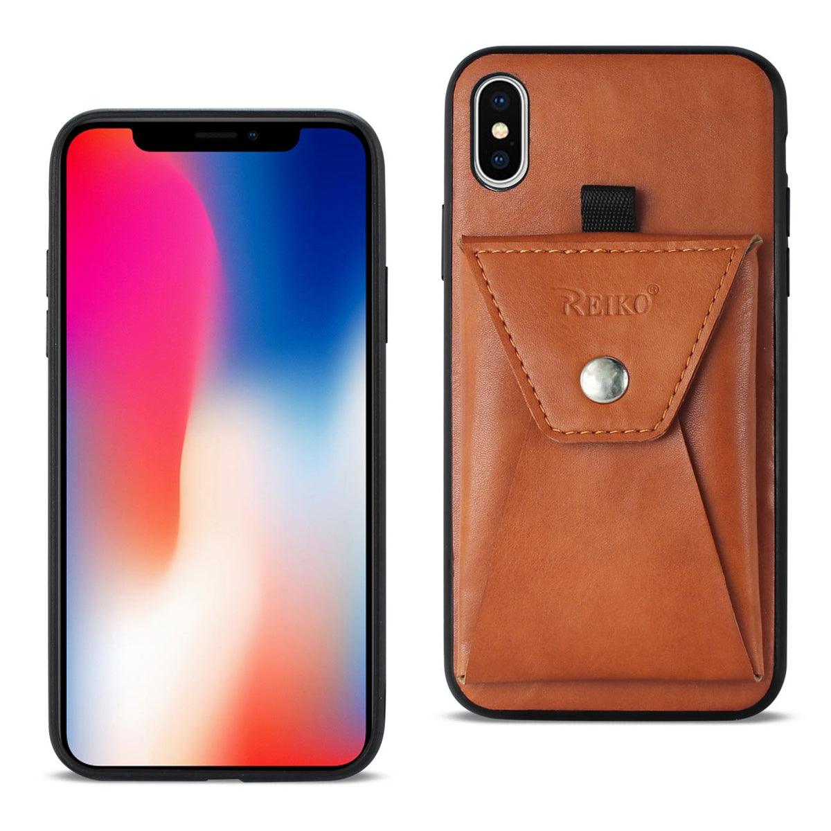iPhone X/iPhone XS Durable Leather Protective Case With Back Pocket In Brown - Heavy Duty & Reliable