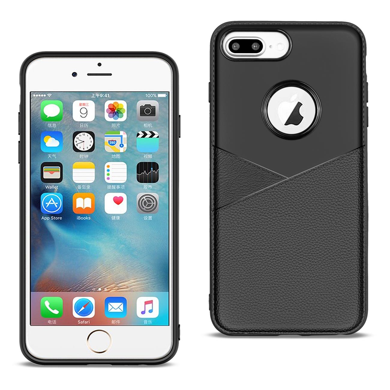 IPHONE 8 PLUS Compatible APPLE IPHONE 8 PLUS TPU Leather feel Case Leather Fit Flexible Slim Premium Case in Black - Ultra-Slim Protection by