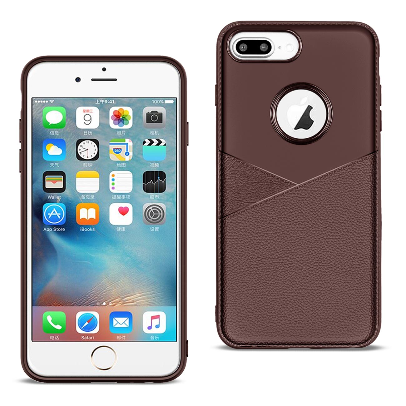 IPHONE 8 PLUS Compatible APPLE IPHONE 8 PLUS TPU Leather feel Case Leather Fit Flexible Slim Premium Case in Brown - Crystal Clear Protection by