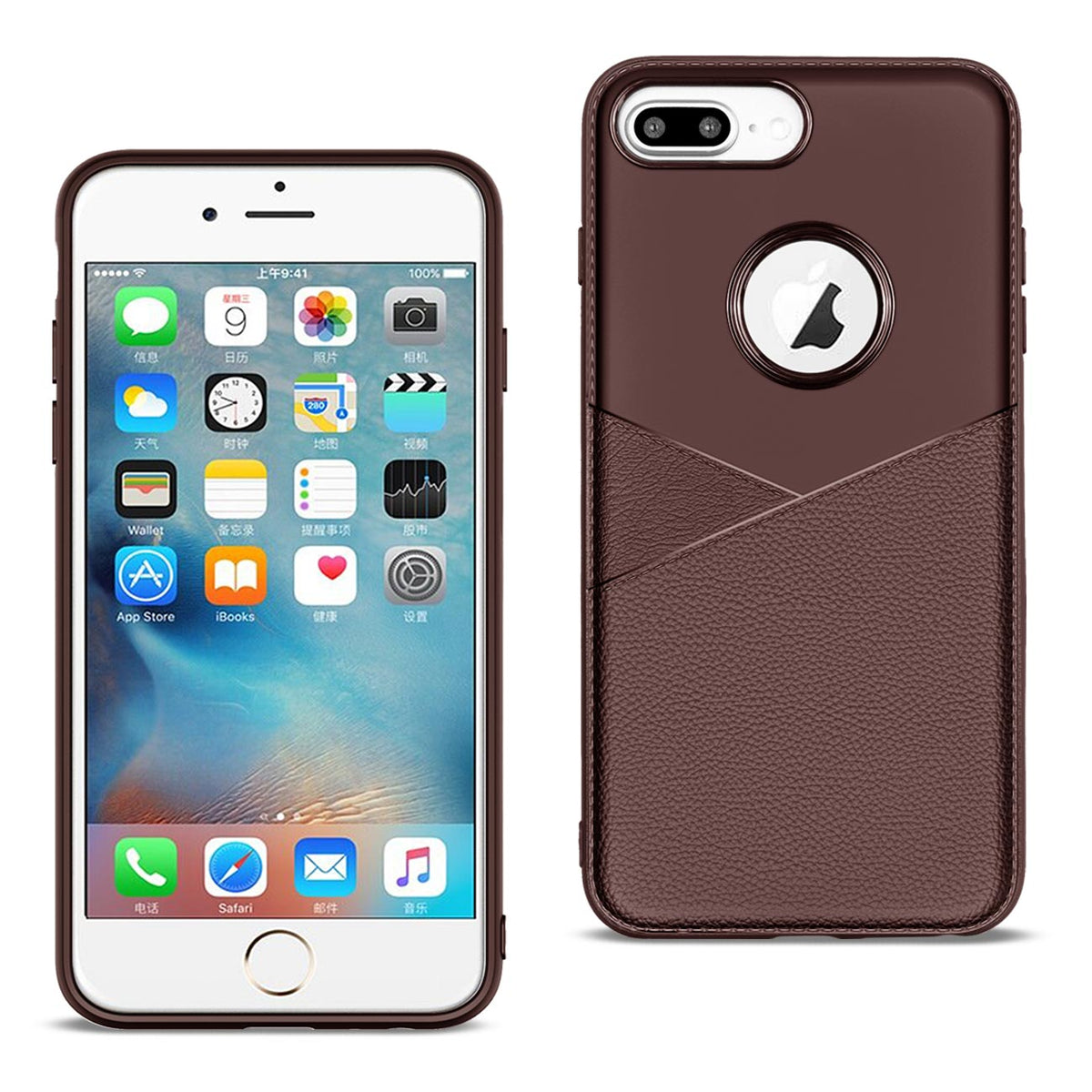 IPHONE 8 PLUS Compatible APPLE IPHONE 8 PLUS TPU Leather feel Case Leather Fit Flexible Slim Premium Case in Brown - Crystal Clear Protection by
