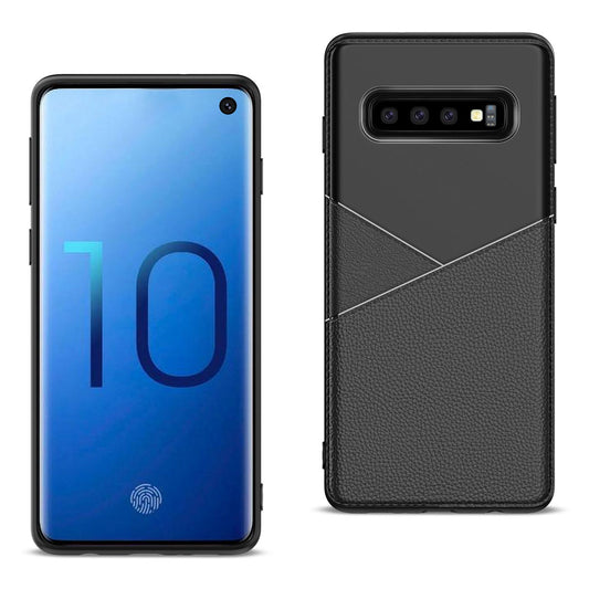 SAMSUNG GALAXY S10 Plus TPU Leather feel Case Leather Fit Flexible Slim Premium Case in Black - Premium & Reliable