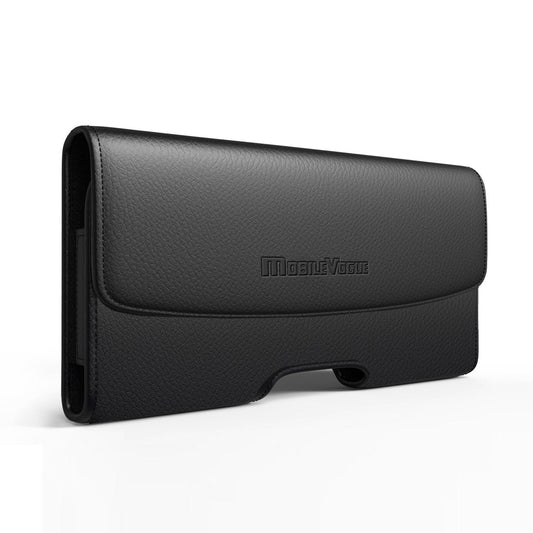 Horizontal Leather Pouch With Embossed Logo In Black (5.8X3.2X0.7 Inches) - Ultra-Slim & Reliable