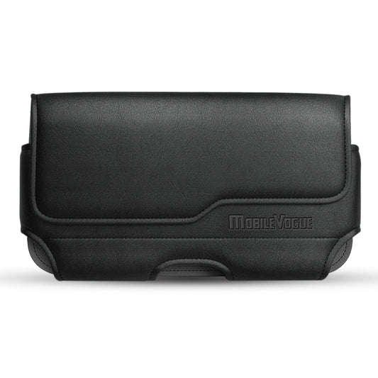 MV Horizontal Leather Pouch With Z Lid Pattern With Embossed Logo In Black (6.1X3.2X0.7 Inches) - Shockproof & Reliable